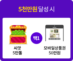 5,000만원 달성 시 씨앗 5만톨 또는 모바일상품권 50만원 선택